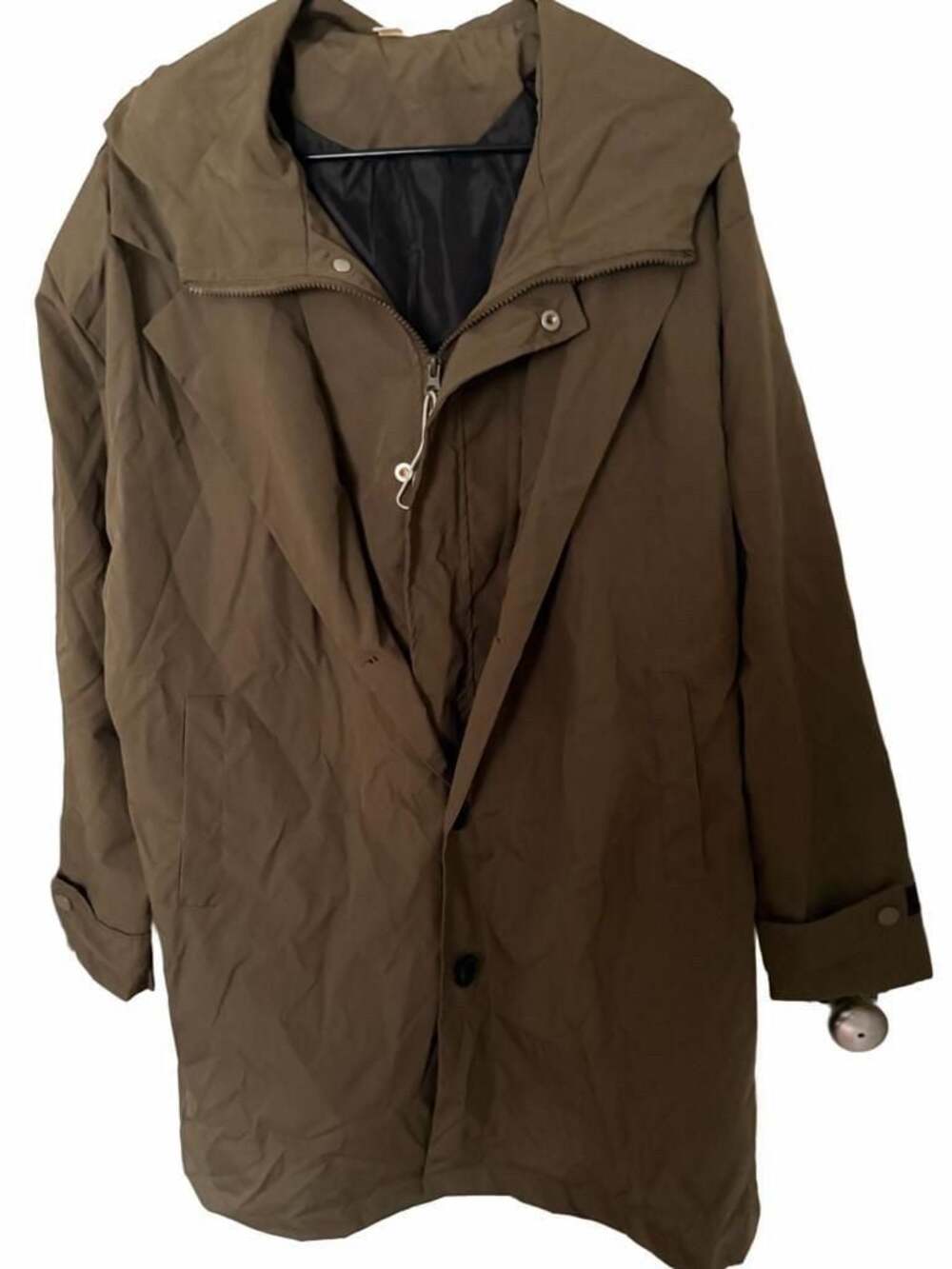 Men’s Long Hooded Raincoat/Windbreaker zip and button.